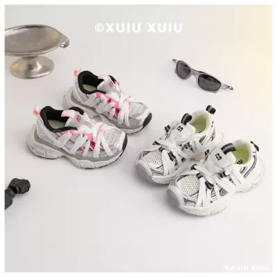 XSHX Paris Spider Web Breathable Mesh Kids Slip-On Chunky Sneakers Spring Summer
