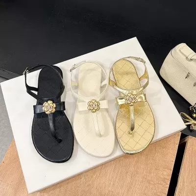 Women's Flat Sandals with Flower Rhinestone Strappy Slides Bohemian Beach