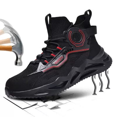 Men's Size 47 Knit High-Top Safety Shoes Puncture-Proof Welding Work Shoes