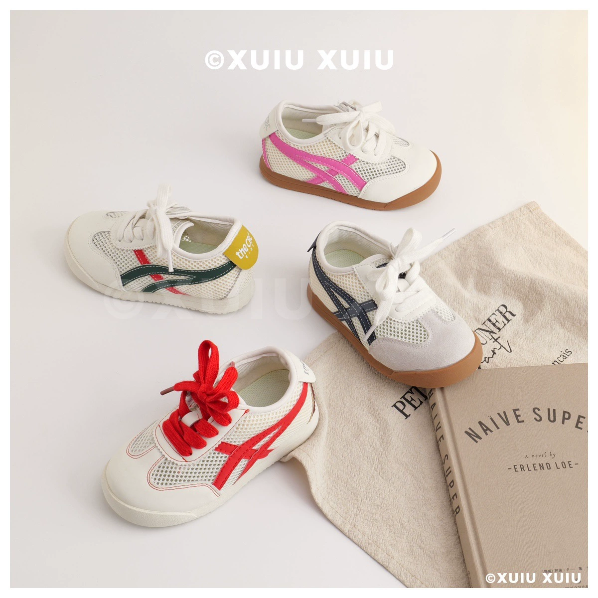 XSHX Japanese Retro Kids Thin Sole Sneakers Breathable Mesh Hook and Loop Spring Summer