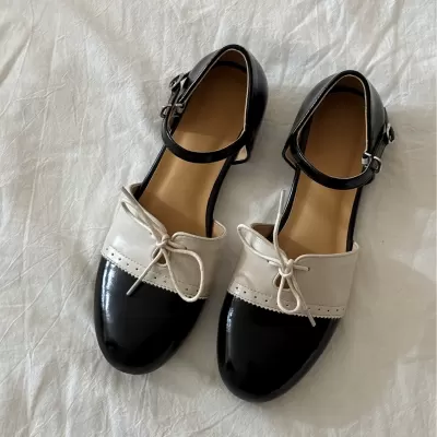 British New Literary Shallow Color Block Mary Janes Women 2025 New Vintage Casual Buckle Sandals