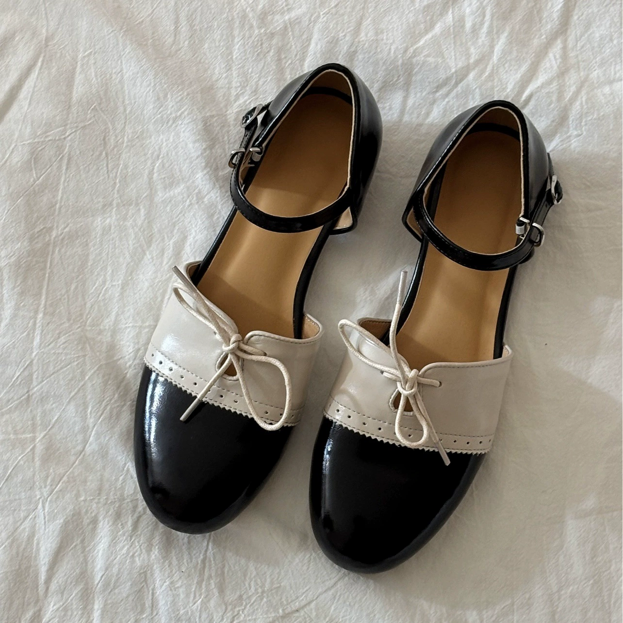 British New Literary Shallow Color Block Mary Janes Women 2025 New Vintage Casual Buckle Sandals