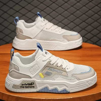 2026 New Spring Men's Breathable Mesh Casual Board Shoes Soft Sole Sports Height Increase White · YANYAN China shoe factory