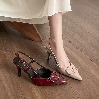 French Style Pointed Toe Stiletto Heels Ankle Strap Closed Toe Sandals Women