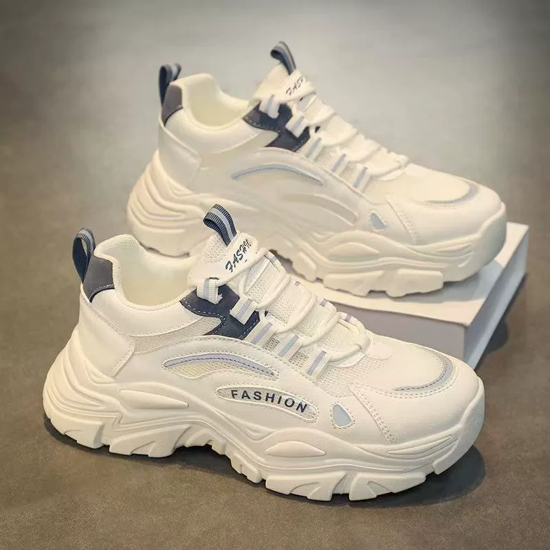 2026 New Winter Men's Mesh Breathable Thick Sole White Dad Running Shoes