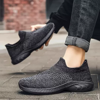 Men's Large Size Knit Slip-On Casual Shoes Sock Shoes Soft Sole Dad Black · YANYAN China shoe factory