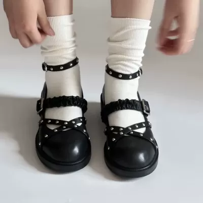 New Niche Rivet Shallow Strap Mary Janes Women Spring Summer New Vintage Punk Chunky Heel Single Shoes