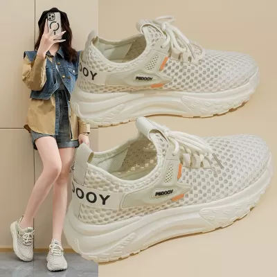 Summer Women's Breathable Mesh Sneakers Korean Thick Sole Flyknit Casual Dad Shoes · YANYAN China shoe factory