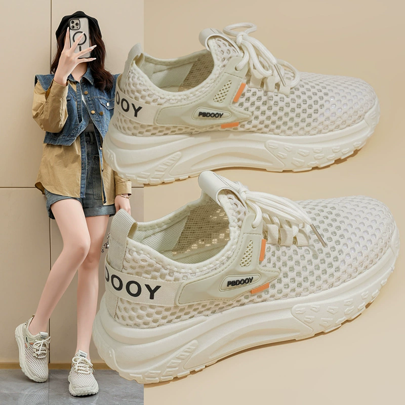 Summer Women's Breathable Mesh Sneakers Korean Thick Sole Flyknit Casual Dad Shoes