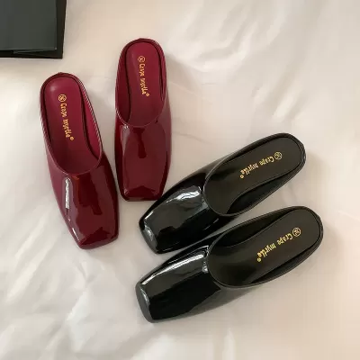 Women's Red Closed Toe Mules Slip On Loafers Flat Shoes Summer Casual
