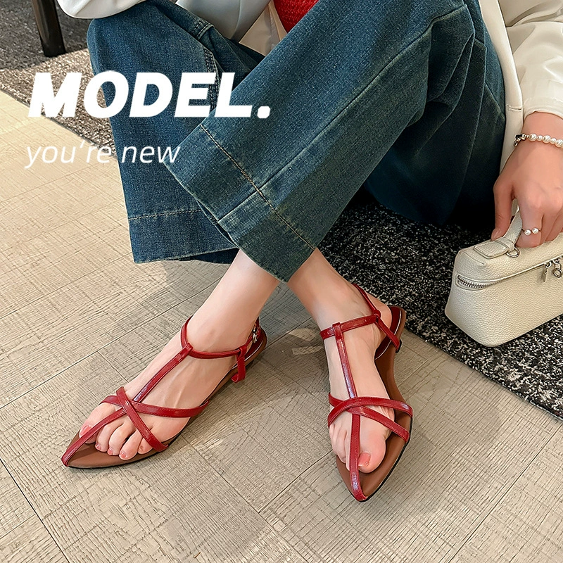 French Pointed Toe Cross Strap Open Toe Sandals Women Summer Elegant