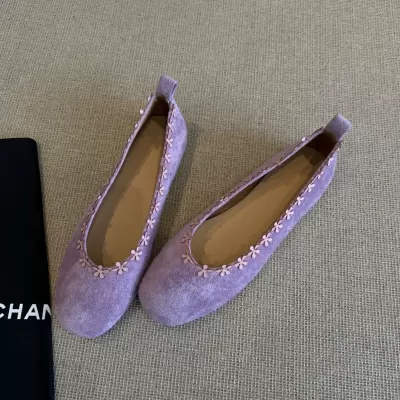 New French Flower Shallow Ballet Shoes Women Summer New Vintage Inner Height Outdoor Leather Shoes · YANYAN China shoe factory