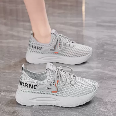Summer Women's Breathable Mesh Sneakers Korean Thick Sole Flyknit Casual Dad Shoes · YANYAN China shoe factory