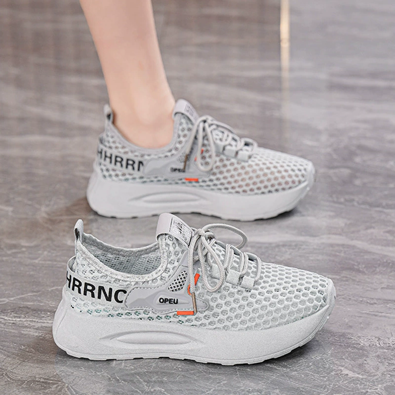 Summer Women's Breathable Mesh Sneakers Korean Thick Sole Flyknit Casual Dad Shoes