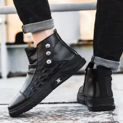 Herren Lederschuhe High Top 2025 Herbst Winter Neu Echtleder Britischer Stil Krokodil Textur Martin Stiefel · YANYAN China shoe factory