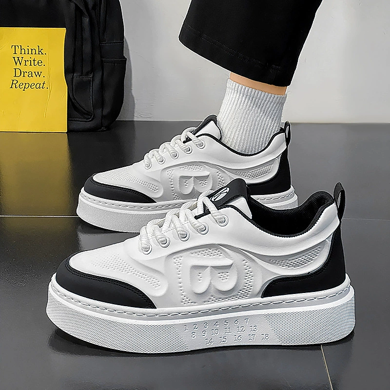 Men's Spring 2026 New Thick Sole Trendy Fashion White Shoes Height Increase Sports Casual Board