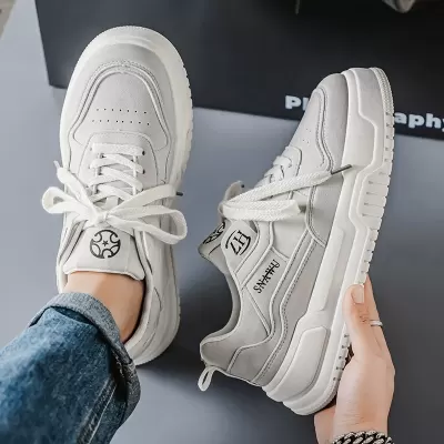 Men's 2025 New Summer Breathable Casual White Sneakers Teen Thick Sole Sports Board Shoes