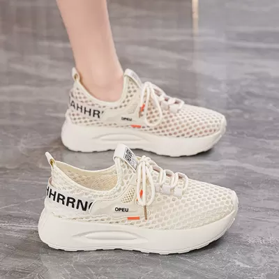 2025 Summer Women's Breathable Hollow Mesh Sneakers Korean Thick Sole Casual Dad Shoes · YANYAN China shoe factory