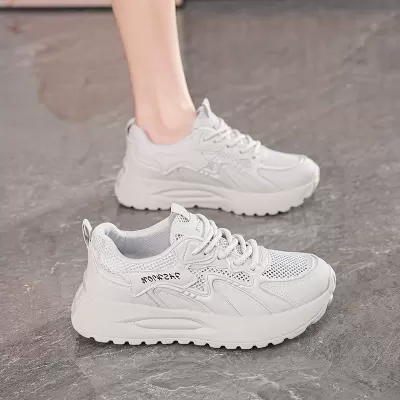 2025 Summer Women's Breathable Mesh Sneakers Korean Thick Sole Soft Casual Dad Shoes · YANYAN China shoe factory