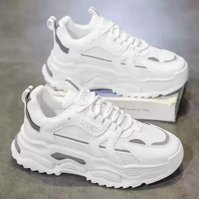 2026 Winter Men's Breathable Mesh White Height-Increasing Thick Sole Dad Running Sneakers · YANYAN China shoe factory