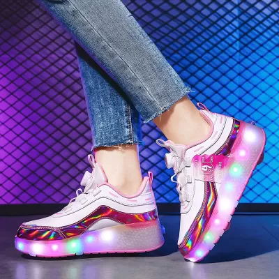 New Kids Inline Skates for Girls, Retractable Wheels with LED Lights, Boys Transform Shoes · YANYAN China shoe factory