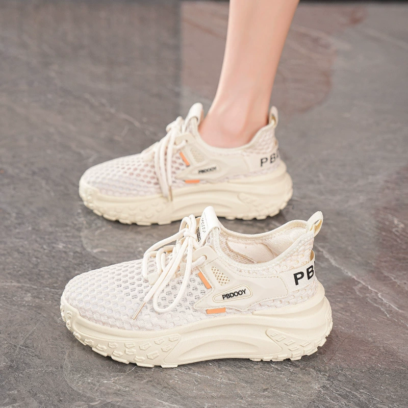 Summer Women's Breathable Hollow Mesh Shoes Korean Thick Sole Flyknit Casual Dad Sneakers