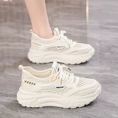 Summer Women's Breathable Hollow Mesh Shoes Korean Thick Sole Casual Running Dad Sneakers · YANYAN China shoe factory