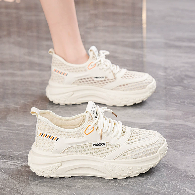 Summer Women's Breathable Hollow Mesh Shoes Korean Thick Sole Casual Running Dad Sneakers