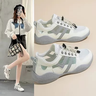 2025 Summer Women's Breathable Hollow Mesh Sandals Korean Casual White Sneakers