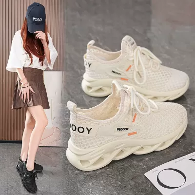 Summer Women's Breathable Hollow Mesh Shoes Korean Thick Sole Casual Running Dad Sneakers · YANYAN China shoe factory