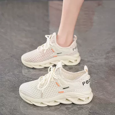 Summer Women's Breathable Hollow Mesh Shoes Korean Thick Sole Flyknit Casual Running Sneakers · YANYAN China shoe factory