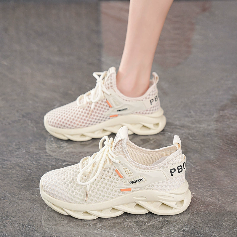Summer Women's Breathable Hollow Mesh Shoes Korean Thick Sole Flyknit Casual Running Sneakers