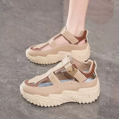 Summer Women's Breathable Hollow Sandals Korean Thick Sole Height Increasing Casual Dad Shoes