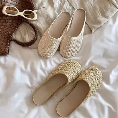 Women's Woven Breathable Flat Slides Sandals Beach Summer Casual