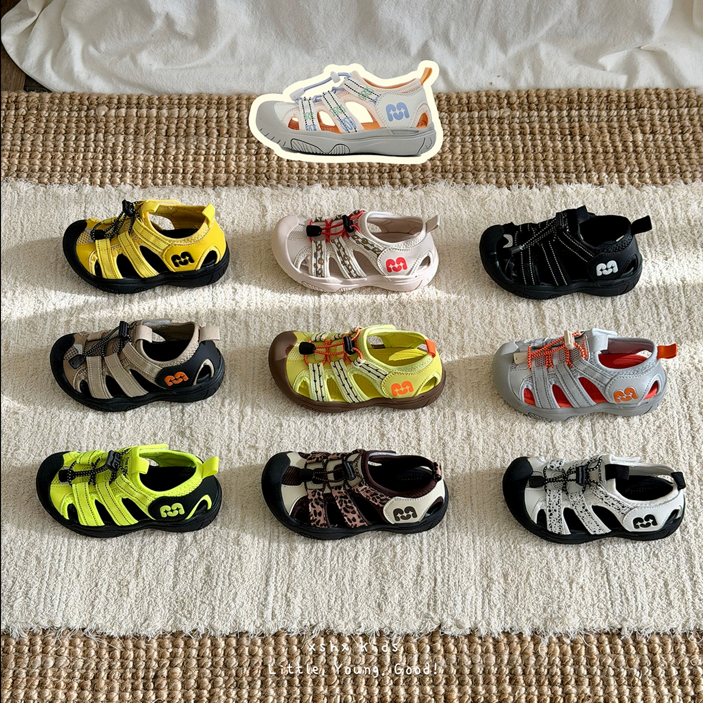XSHX Japanese-style stream trekking children's summer unisex water-friendly non-slip rubber sole sport sandals