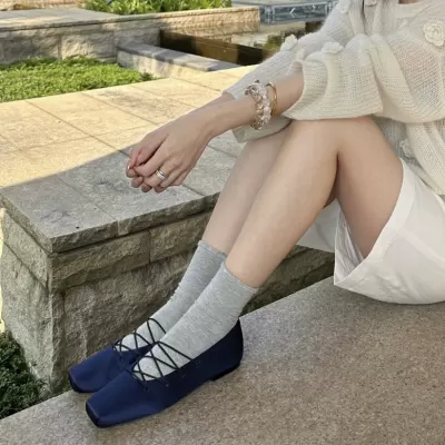 Spring Summer New Vintage Satin Square Toe Lace Up Ballet Shoes for Women 2025 Flat · YANYAN China shoe factory