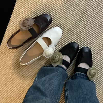 2025 New Vintage Strap Detachable Flower Ballet Flats for Women Round Toe · YANYAN China shoe factory