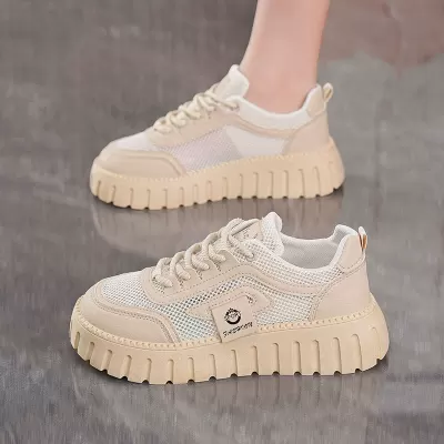 Summer Women's Breathable Hollow Mesh Shoes Korean Thick Sole White Casual Sneakers · YANYAN China shoe factory