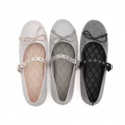 New Crystal Rhinestone Fairy Mary Jane Shoes for Women 2025 Spring Summer Bow Flat Ballet · YANYAN China shoe factory