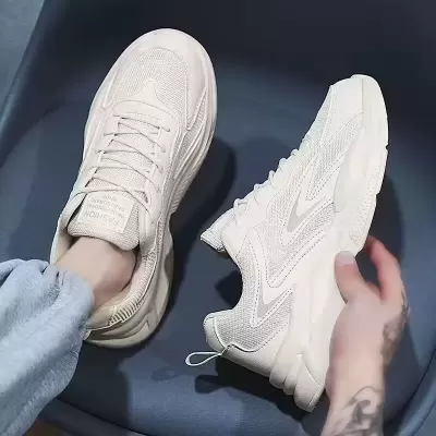 2026 Winter Breathable Men's Mesh White Casual Dad Sneakers, Thick Sole Trendy Shoes