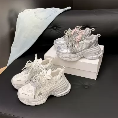 Women's Double Layer Platform Dad Sneakers 7.5cm Height Summer Gray