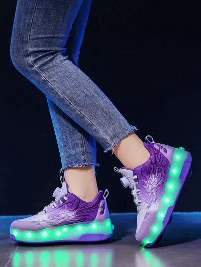 Wholesale Kids Light-Up 4-Wheel Roller Skates, LED Glow Shoes for Boys, Flying Sneakers · YANYAN China shoe factory