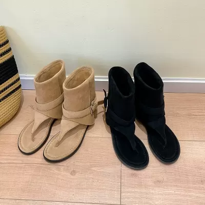 Women's Round Toe Buckle Strap Mid Calf Wedge Boots Sandals Summer · YANYAN China shoe factory