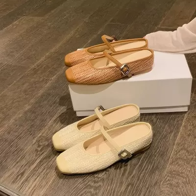 Women's Square Toe Woven Platform Slides Sandals 5cm Height Summer · YANYAN China shoe factory