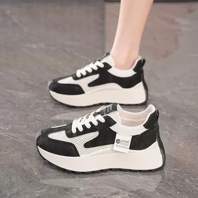 2025 Summer Women's Breathable Hollow Mesh Shoes Korean Thick Sole Casual Dad Sneakers · YANYAN China shoe factory