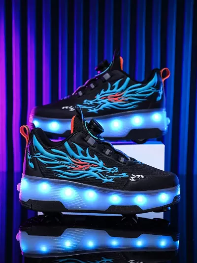New Kids Retractable 4-Wheel Roller Skates, Hidden Wheels, Fashion Sports Sneakers