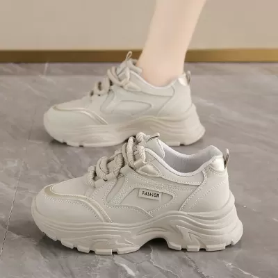 2025 Summer New Breathable White Sneakers Women Korean Thick Sole Casual Running Dad Shoes · YANYAN China shoe factory