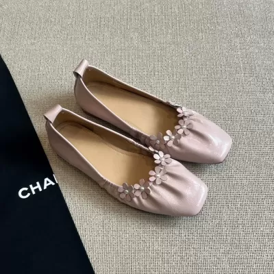 French Flower Square Toe Ballet Flats for Women 2025 Spring Summer Height Increase Fairy