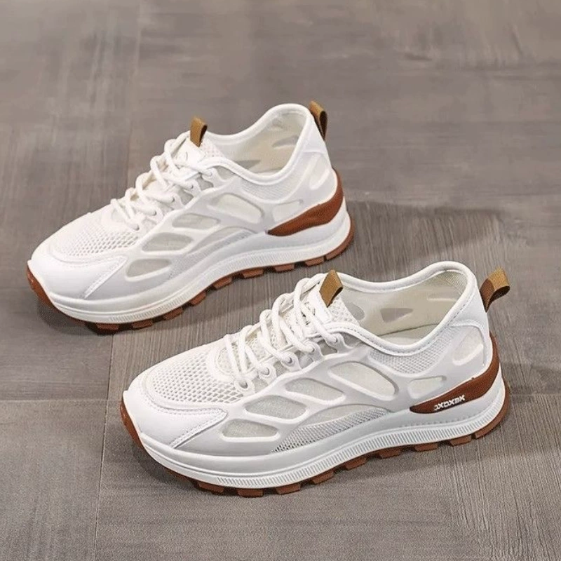 Zapatillas de Verano para Mujer Transpirables de Malla Blancas Suela Gruesa Coreana Casual Dad