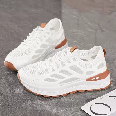 Summer Women's Breathable Mesh Shoes Korean White Thick Sole Casual Running Sneakers · YANYAN China shoe factory
